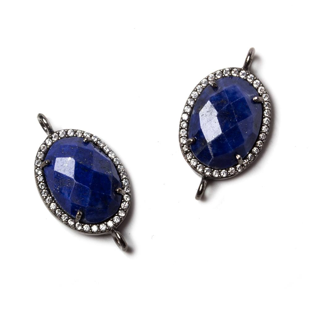 17x13mm Black Gold Bezeled White CZ & Lapis Lazuli Oval Connector 1 pc - Beadsofcambay.com