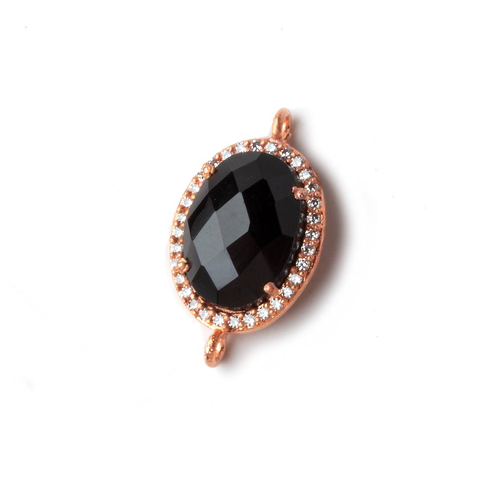 17x13mm Rose Gold CZ Bezel Black Chalcedony Oval Connector 1 piece - Beadsofcambay.com