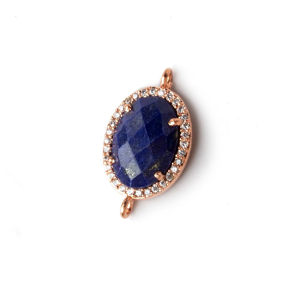 17x13mm Rose Gold CZ Bezel Lapis Lazuli Oval Connector 1 piece - Beadsofcambay.com