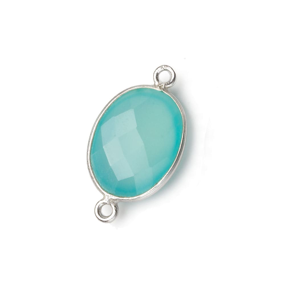 17x13mm Silver .925 Bezel Sea Chalcedony Faceted Oval Connector 1 piece - Beadsofcambay.com