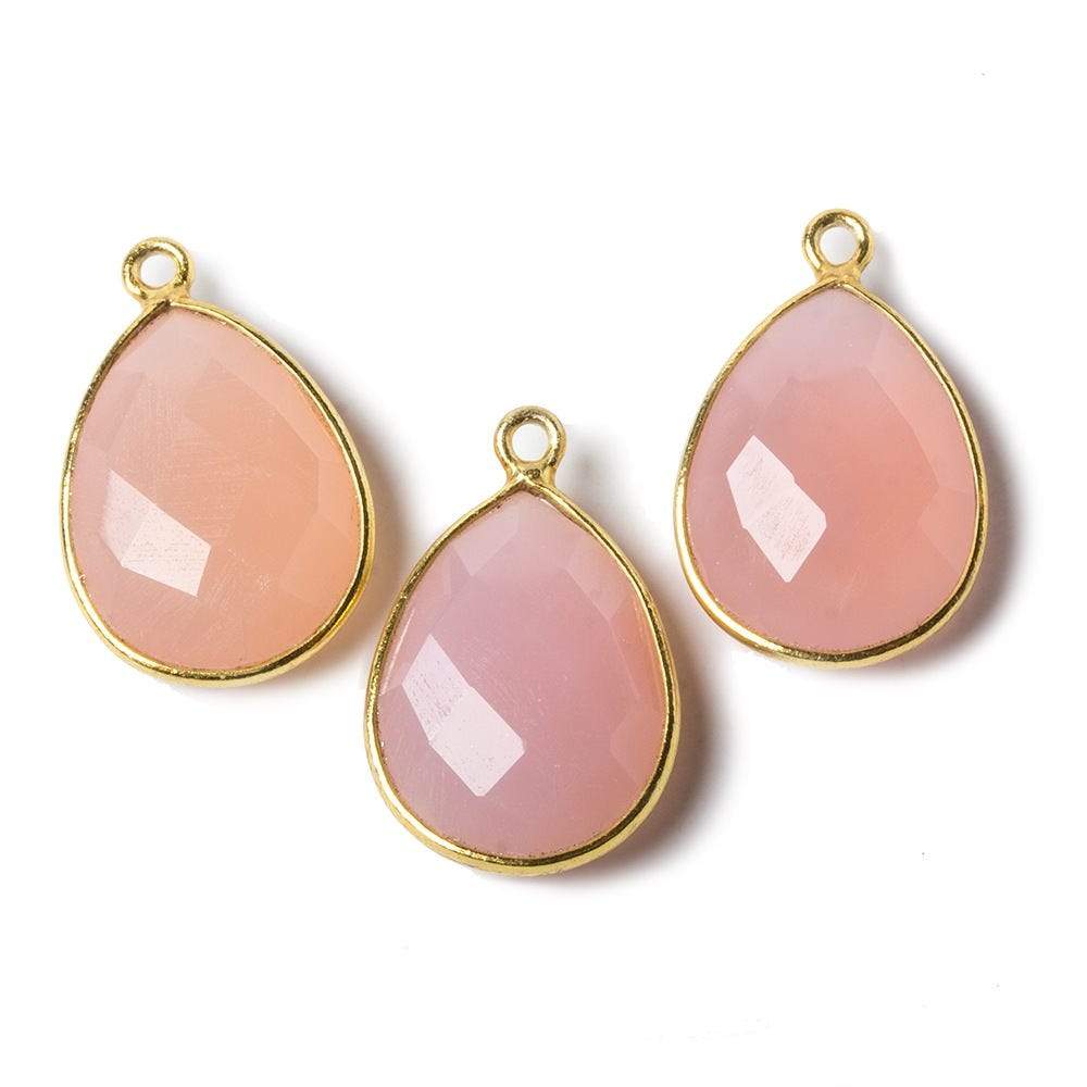 17x13mm Vermeil Bezel Petal Pink Chalcedony Pear Focal Pendant 1 piece - Beadsofcambay.com