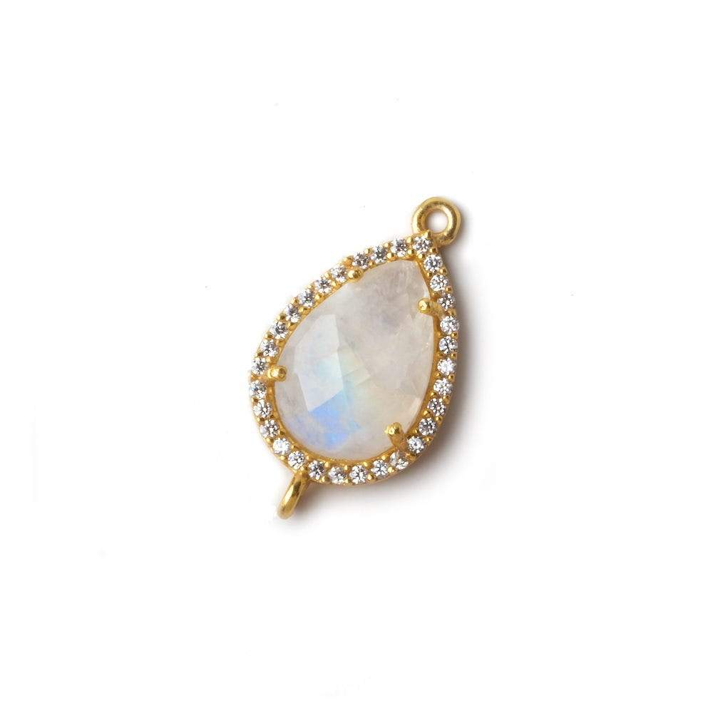 17x13mm Vermeil CZ Bezel Rainbow Moonstone Pear Connector 1 piece - Beadsofcambay.com