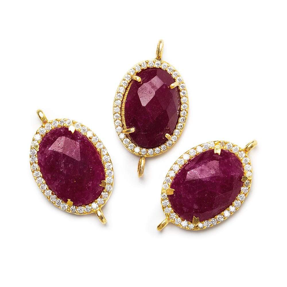 17x14mm Gold Bezel White CZ & Red Aventurine Oval Connector 1 piece - Beadsofcambay.com