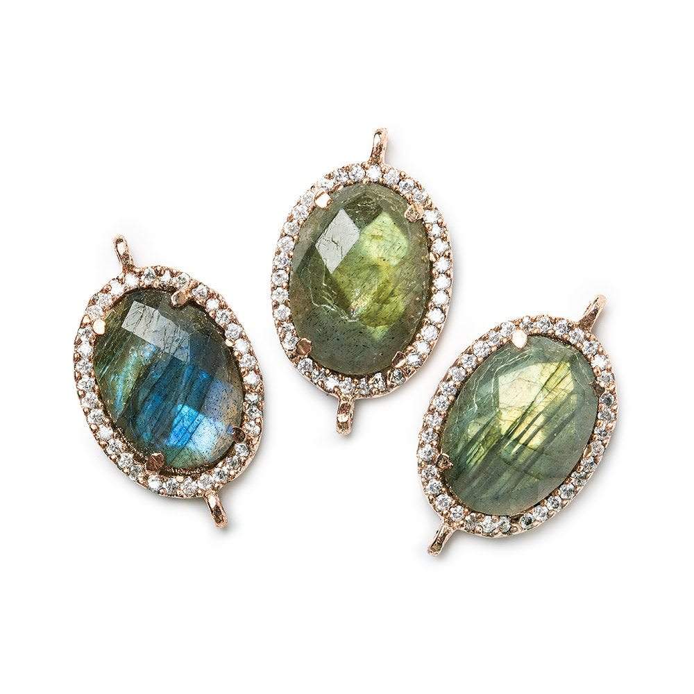 17x14mm Rose Gold Bezel White CZ & Labradorite Oval Connector 1 piece - Beadsofcambay.com