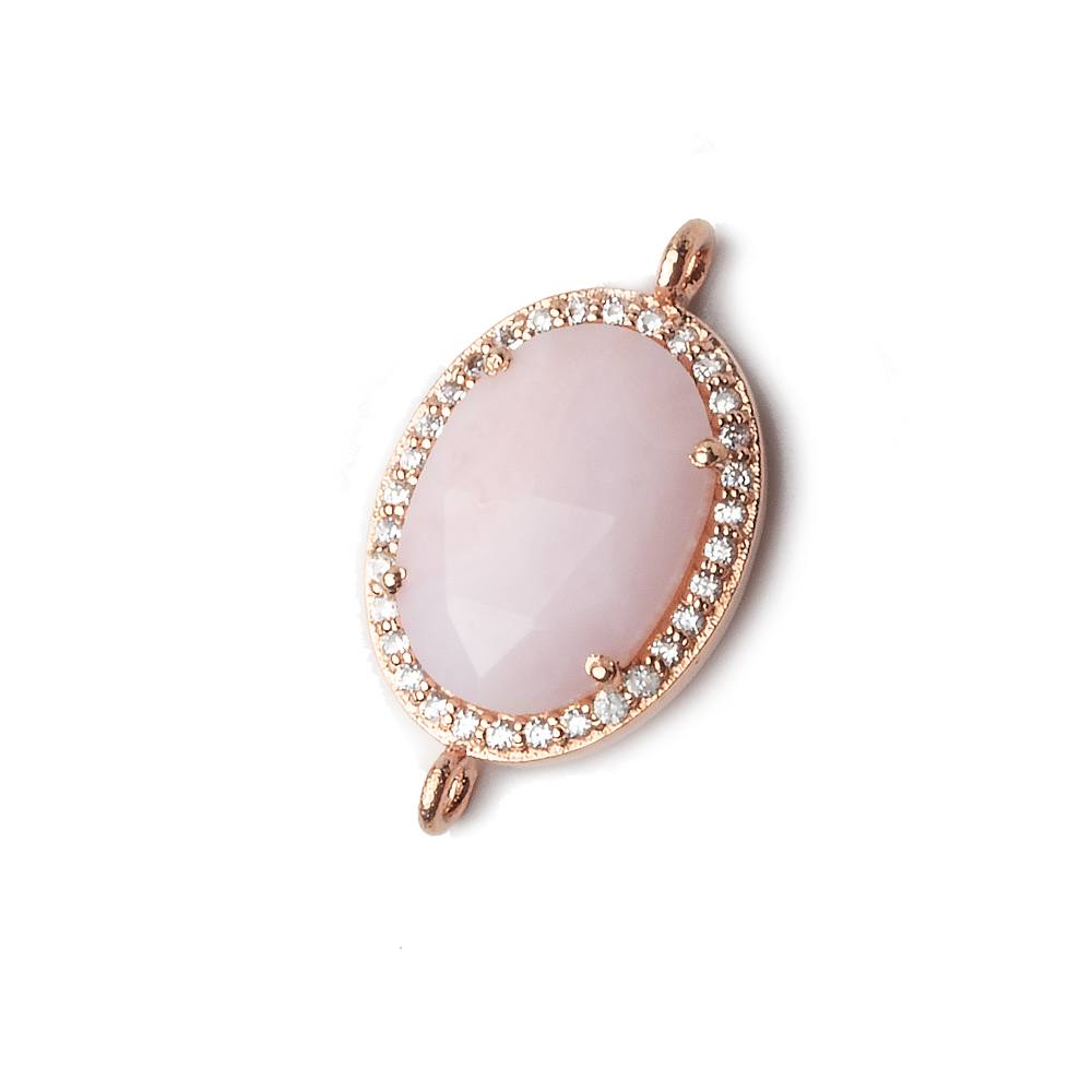 17x14mm Rose Gold CZ Bezel Pink Peruvian Opal Oval Connector 1 piece - Beadsofcambay.com