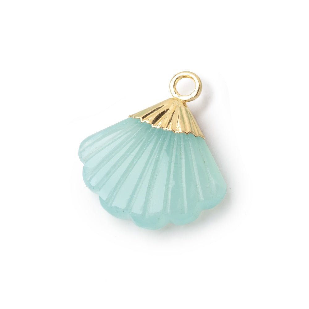 17x15mm Gold Leafed Seafoam Chalcedony Carved Seashell Focal Pendant 1 piece - Beadsofcambay.com