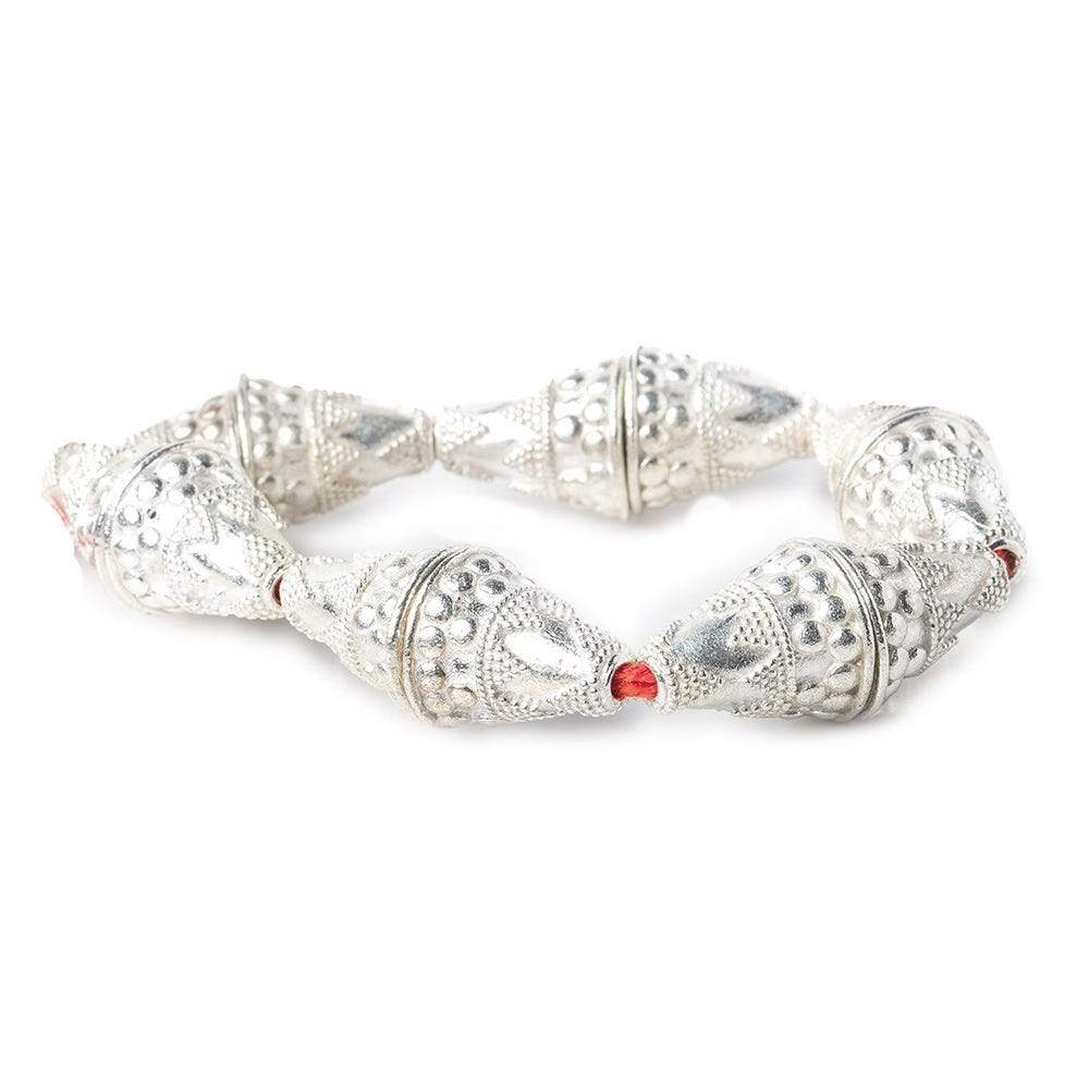 17x15mm Sterling Silver Plated Copper Cone with Large and Small Miligrain Pyramid 8 inch 12 pcs - Beadsofcambay.com