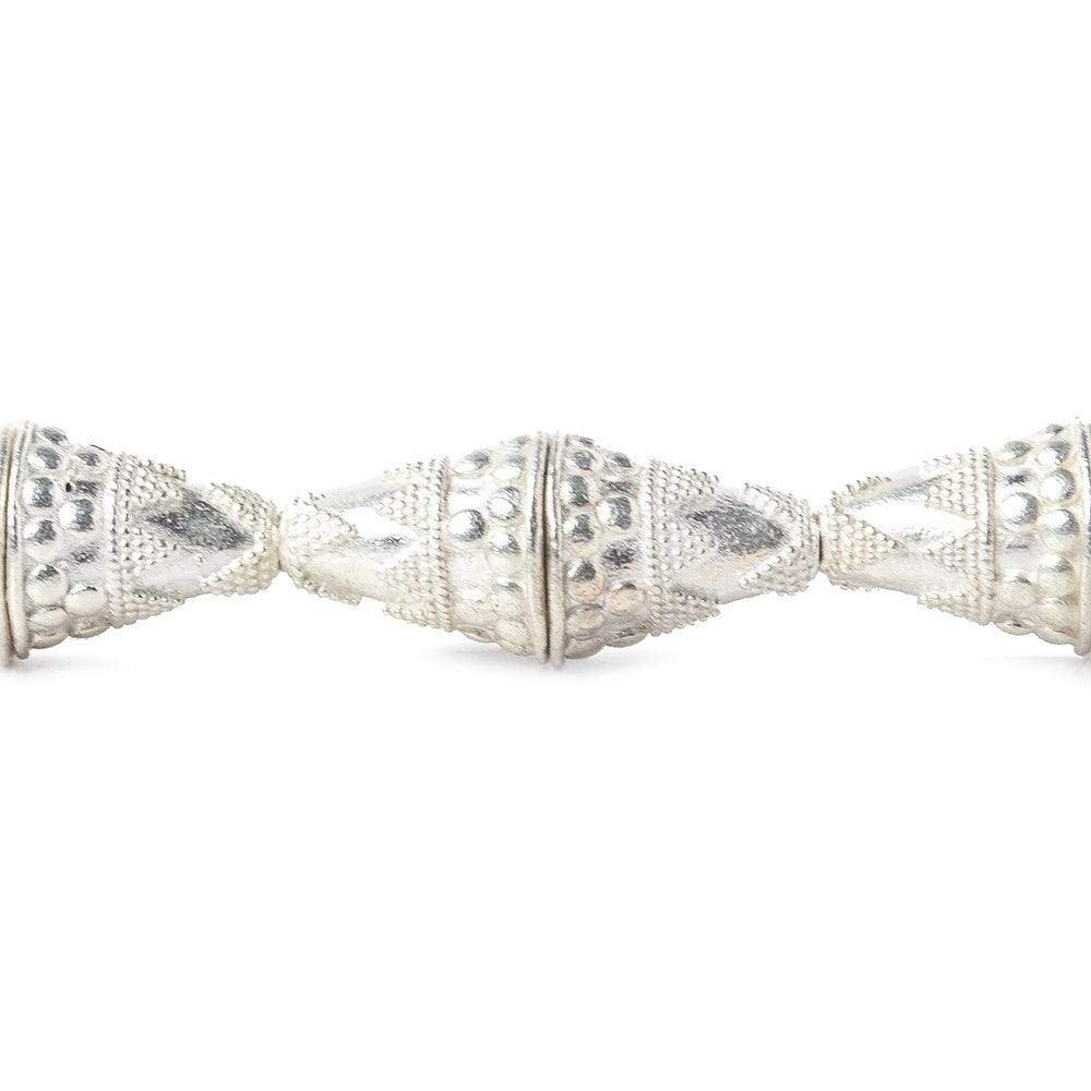 17x15mm Sterling Silver Plated Copper Cone with Large and Small Miligrain Pyramid 8 inch 12 pcs - Beadsofcambay.com