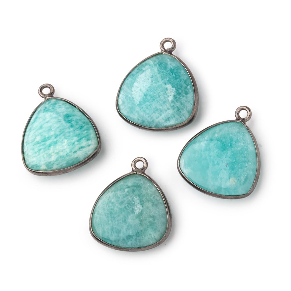 17x17mm Black Gold .925 Bezel Amazonite Plain Triangle Pendant 1 Focal Bead - Beadsofcambay.com