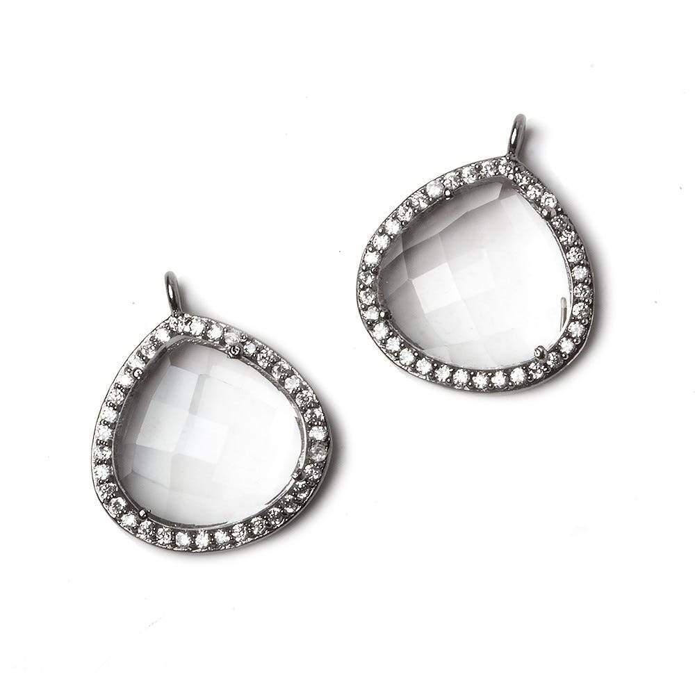 17x17mm Black Gold Bezeled CZ & Crystal Quartz Heart Pendant 1 piece - Beadsofcambay.com