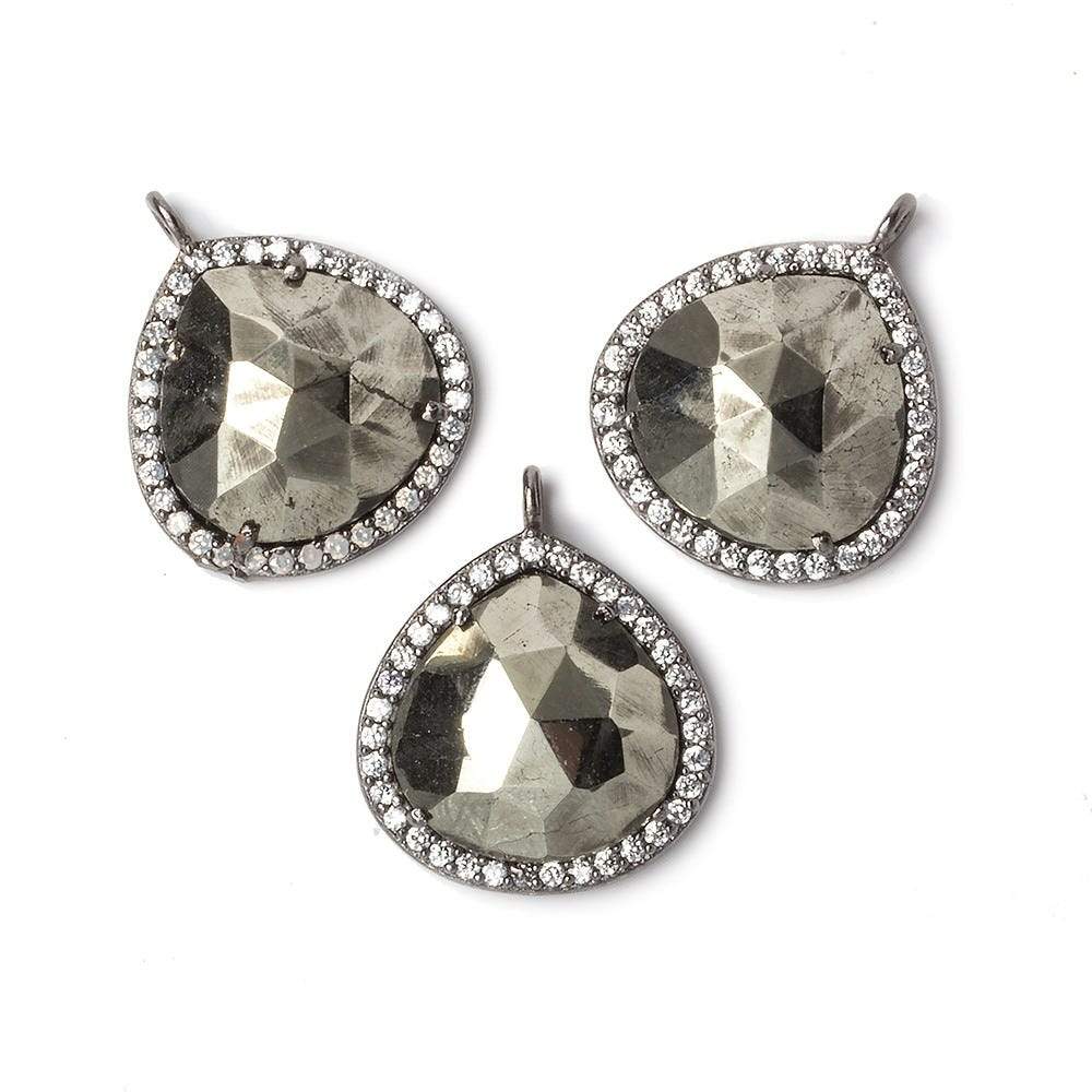 17x17mm Black Gold Bezeled CZ & Pyrite Heart Pendant 1 piece - Beadsofcambay.com