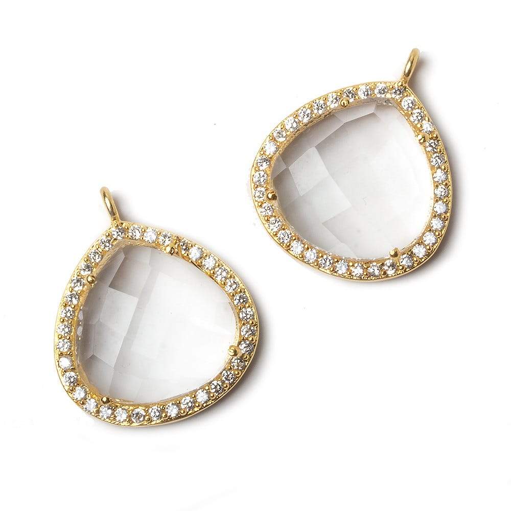 17x17mm Gold Bezeled CZ & Crystal Quartz Heart Pendant 1 piece - Beadsofcambay.com