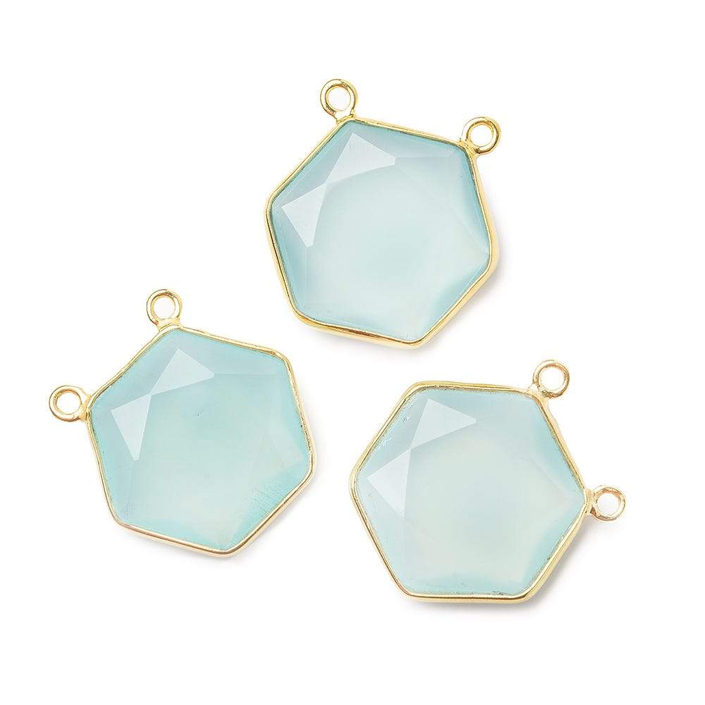 17x17mm Vermeil Bezel Sea Green Chalcedony Hexagon Connector 1 piece - Beadsofcambay.com