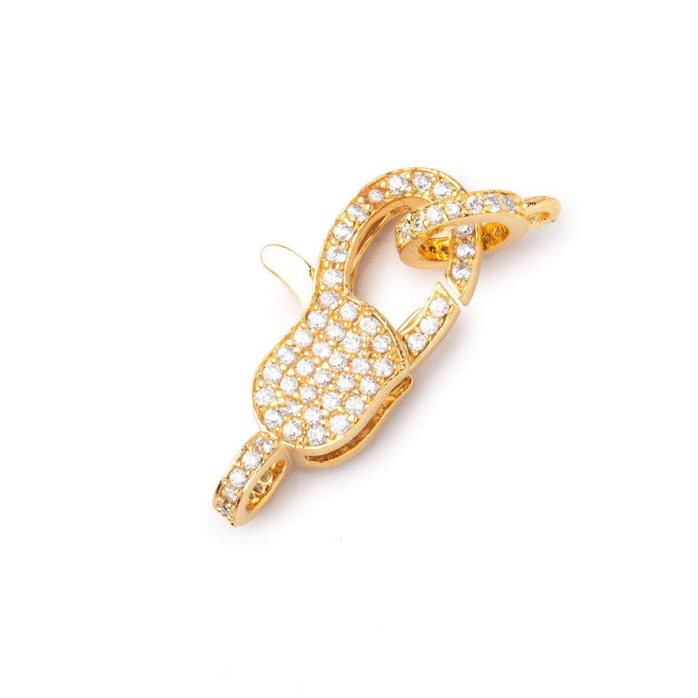 25x10mm Vermeil Pave CZ Lobster Clasp with CZ Ring 1 piece - BeadsofCambay.com