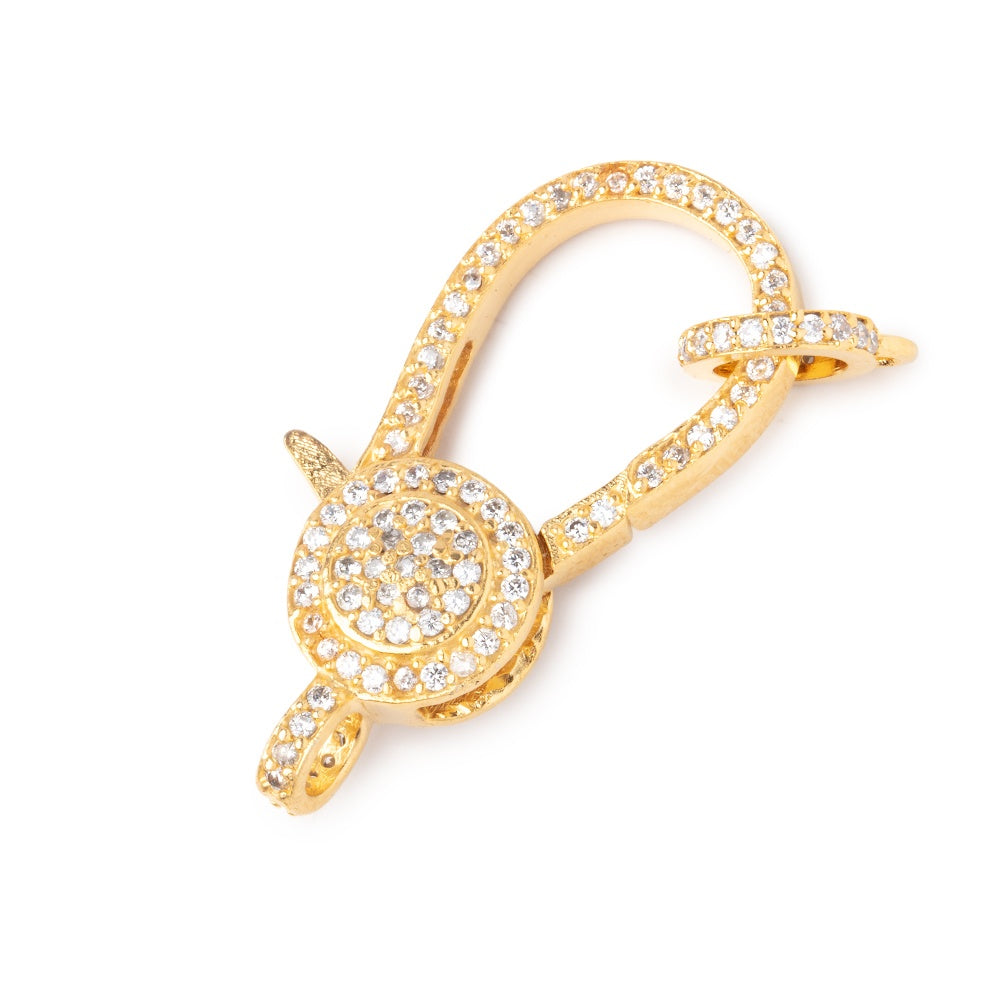 33.5x16mm Vermeil CZ Coin Lobster Clasp with CZ Ring 1 piece - BeadsofCambay.com