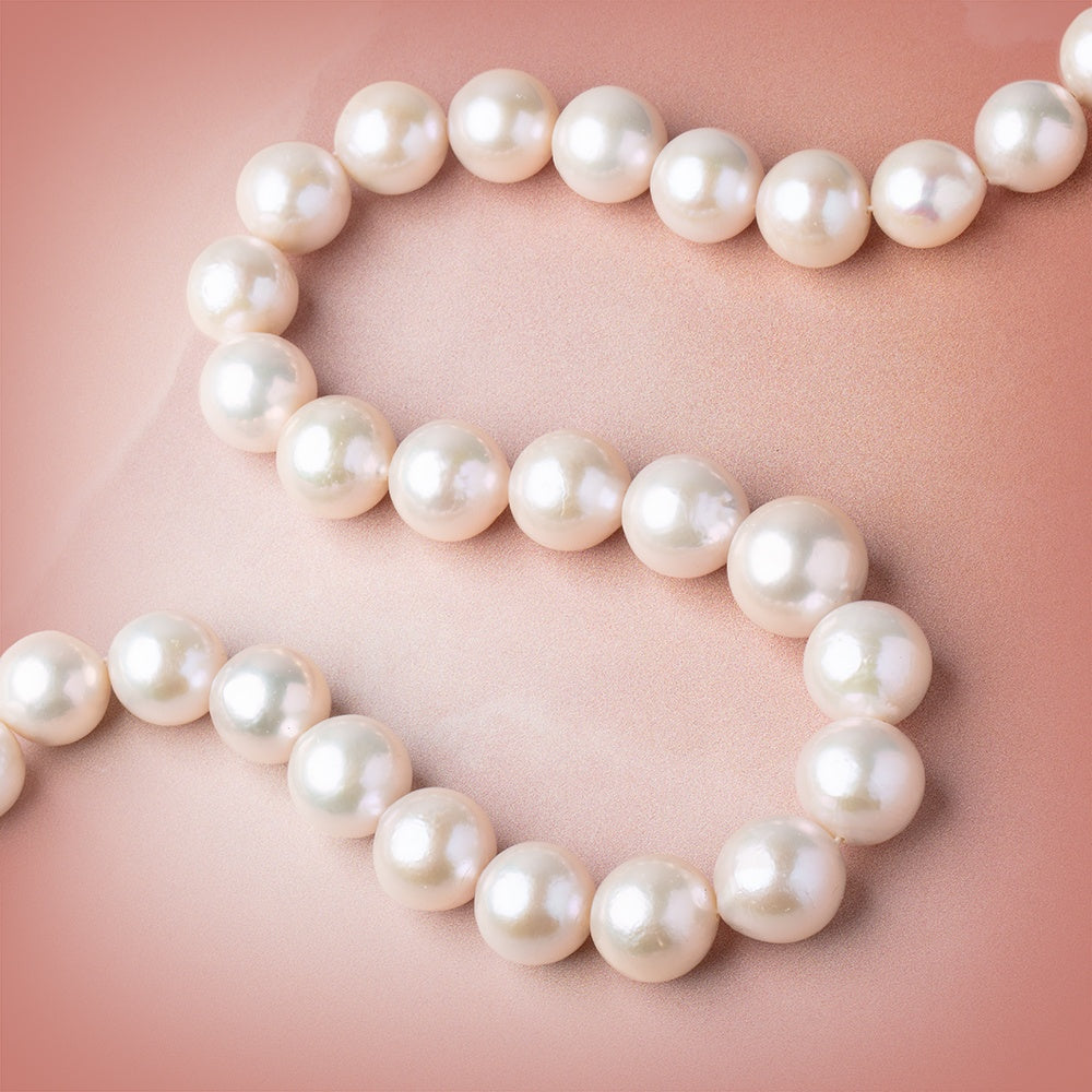 12-15mm White Round Freshwater Pearl 16.5 inch 32 pieces A - BeadsofCambay.com