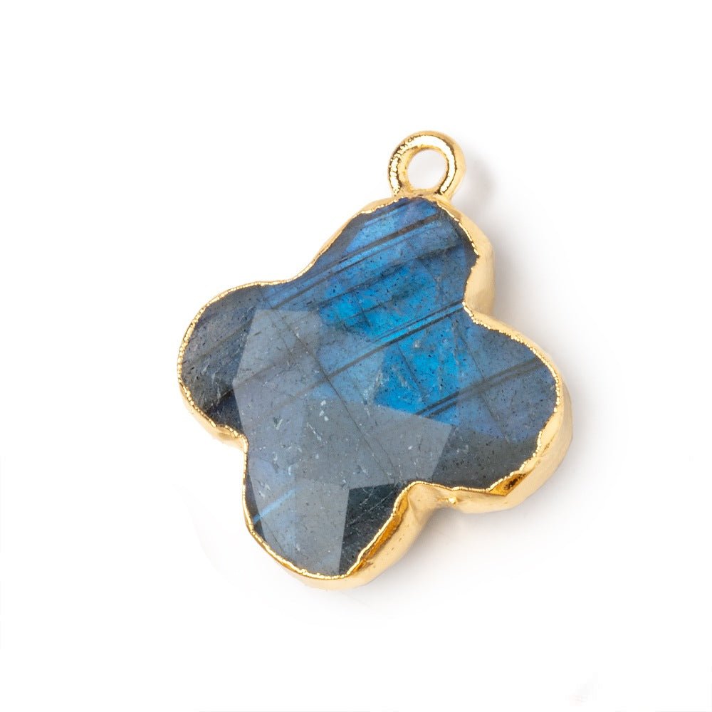18mm Gold Leafed Labradorite Quatrefoil Pendant 1 focal piece - Beadsofcambay.com