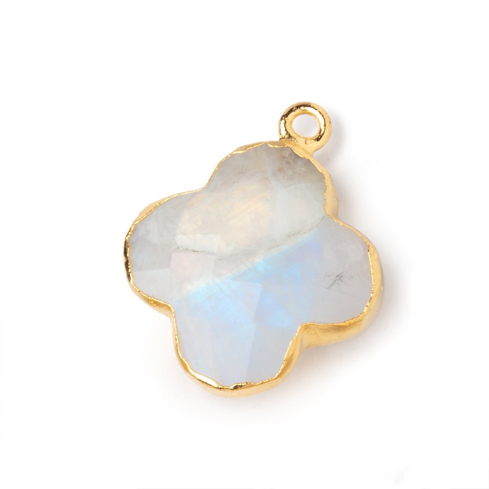 18mm Gold Leafed Rainbow Moonstone Quatrefoil Pendant 1 focal piece - Beadsofcambay.com