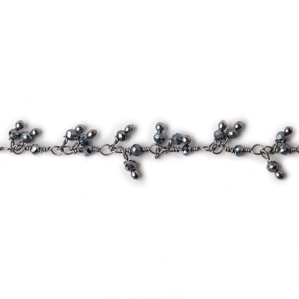 1.8mm Hematite micro faceted round Black Gold Dangling Chain by the foot - Beadsofcambay.com