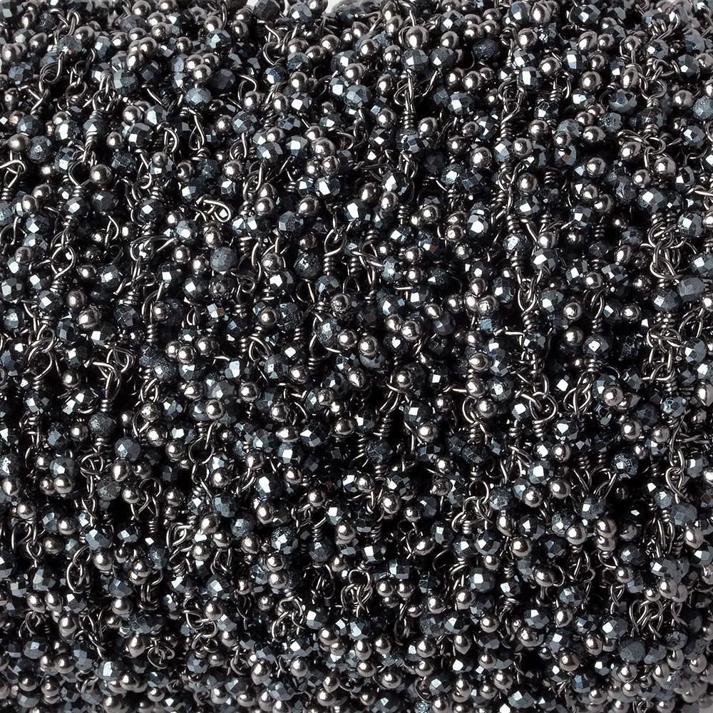 1.8mm Hematite micro faceted round Black Gold Dangling Chain by the foot - Beadsofcambay.com