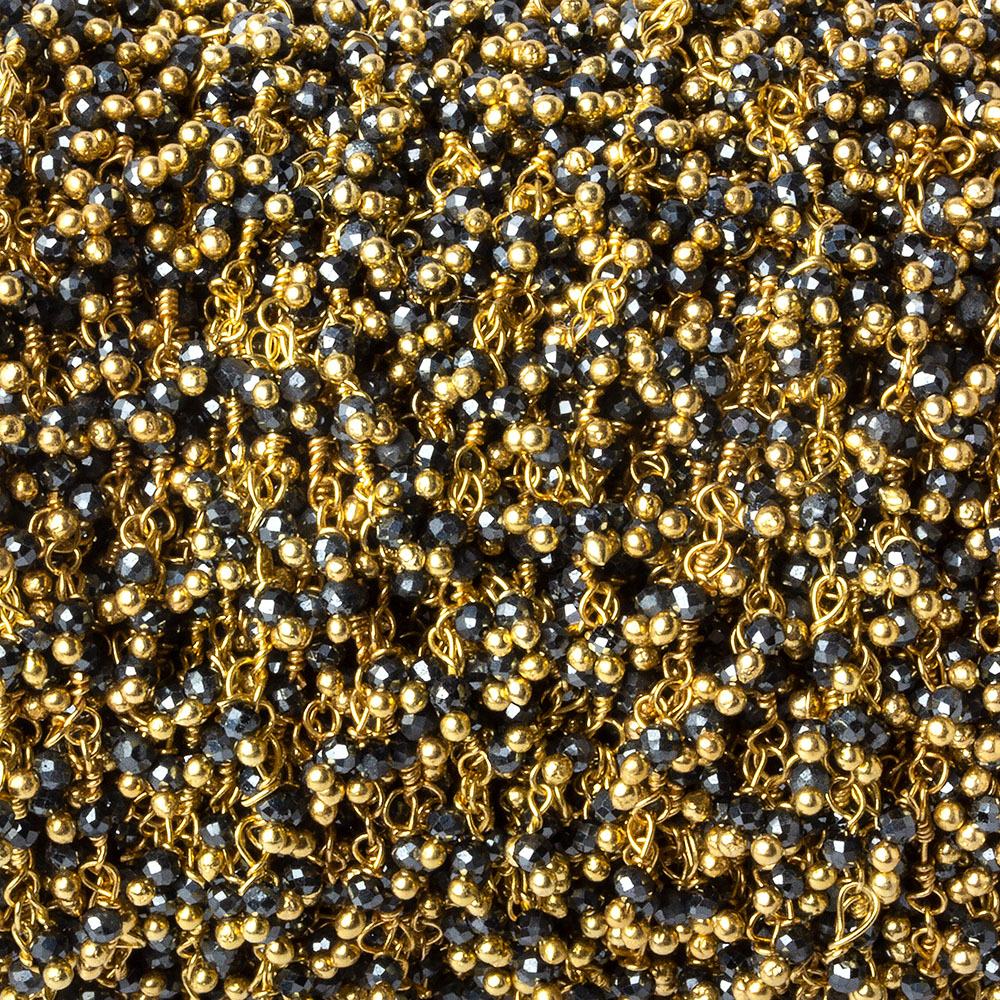 1.8mm Hematite micro faceted round Gold Dangling Chain by the foot - Beadsofcambay.com