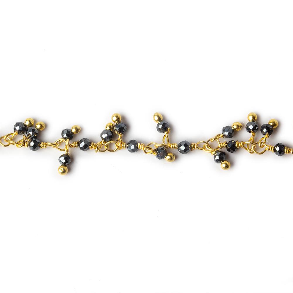 1.8mm Hematite micro faceted round Gold Dangling Chain by the foot - Beadsofcambay.com