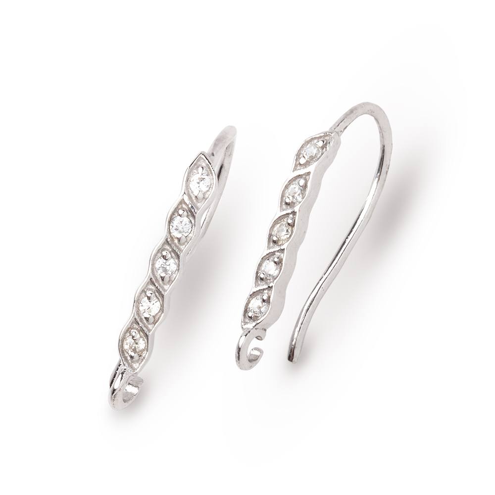 18mm Sterling Silver CZ Earwire Set of 2 pieces - Beadsofcambay.com