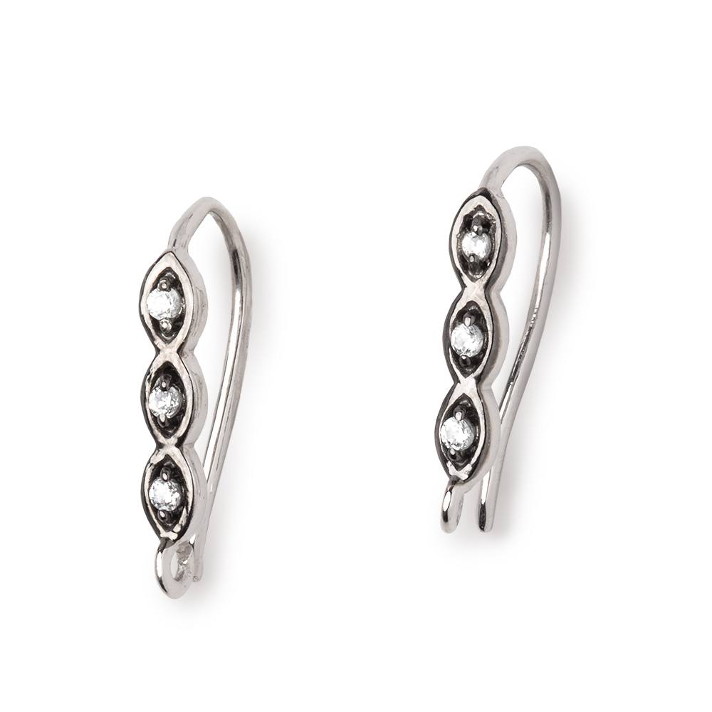 18mm Two Tone Sterling Silver CZ Earwire Set of 2 pieces - Beadsofcambay.com