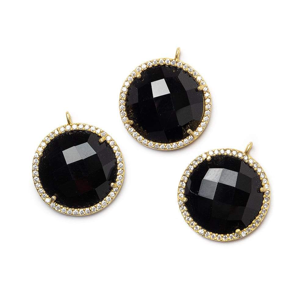 18mm Vermeil CZ Bezel & Black Chalcedony faceted coin Pendant 1 piece - Beadsofcambay.com
