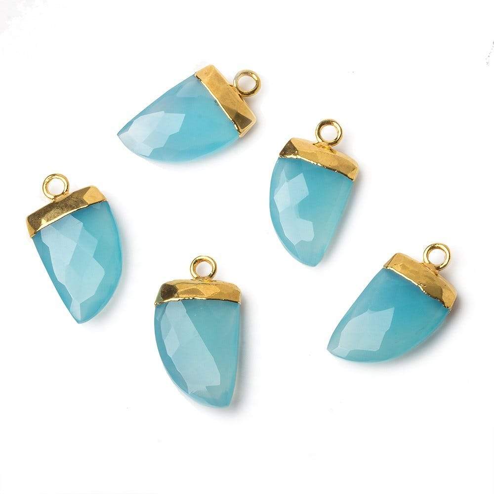 18x10mm Gold Leafed Aqua Chalcedony Horn Pendants 1 piece - Beadsofcambay.com