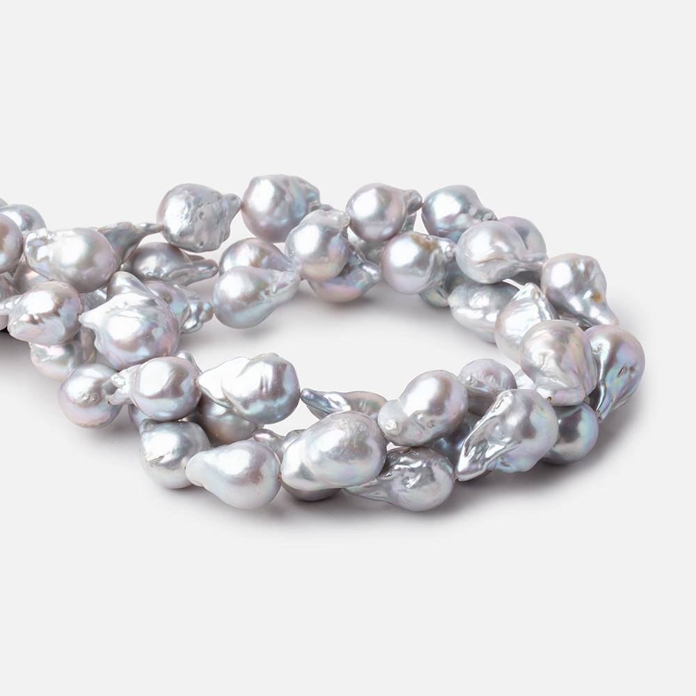 18x13-23x14mm Silver Ultra Baroque Freshwater Pearls 15.5 inch 19 pieces AA - Beadsofcambay.com