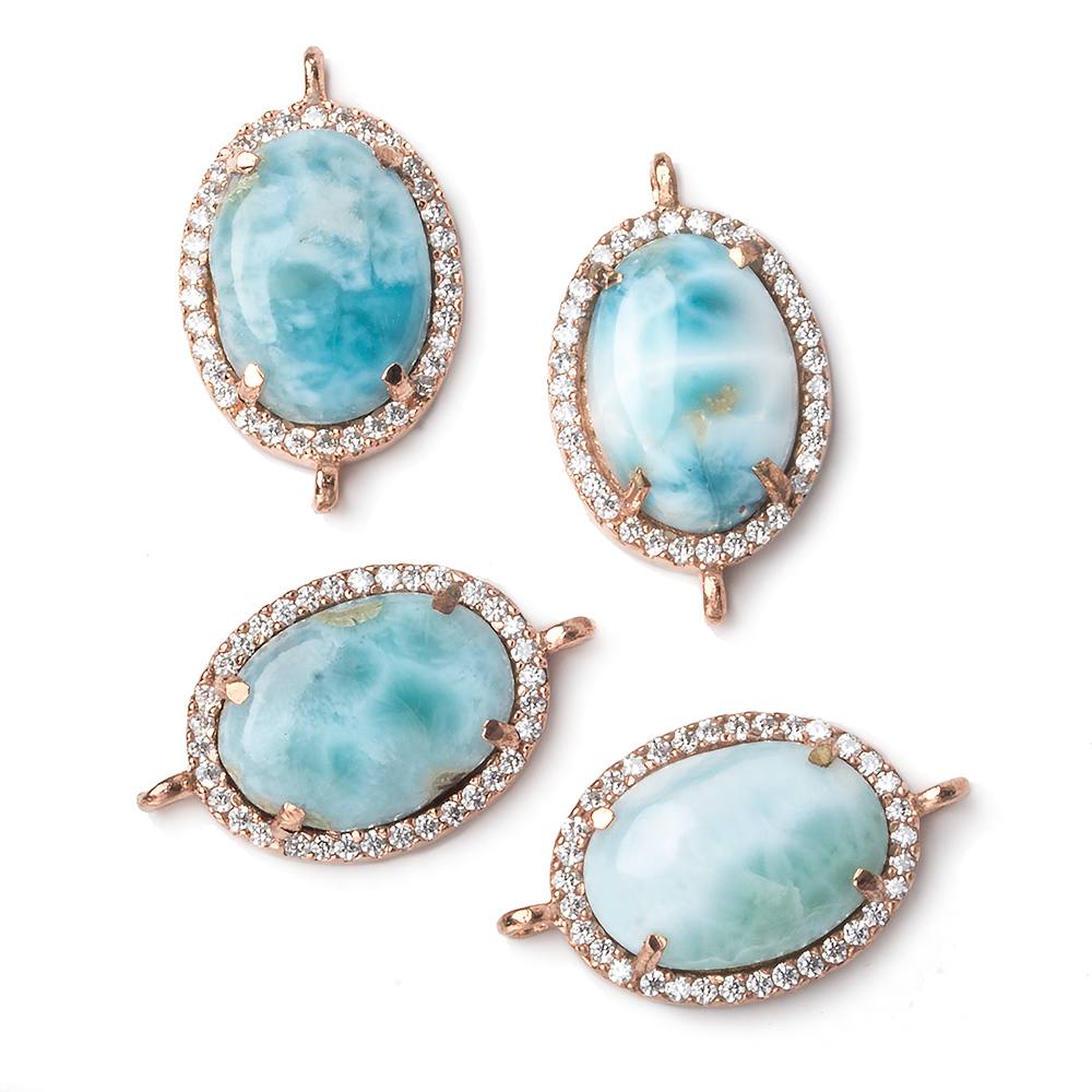 18x13mm Rose Gold Bezel White CZ and Larimar Oval Connector 1 focal piece - Beadsofcambay.com