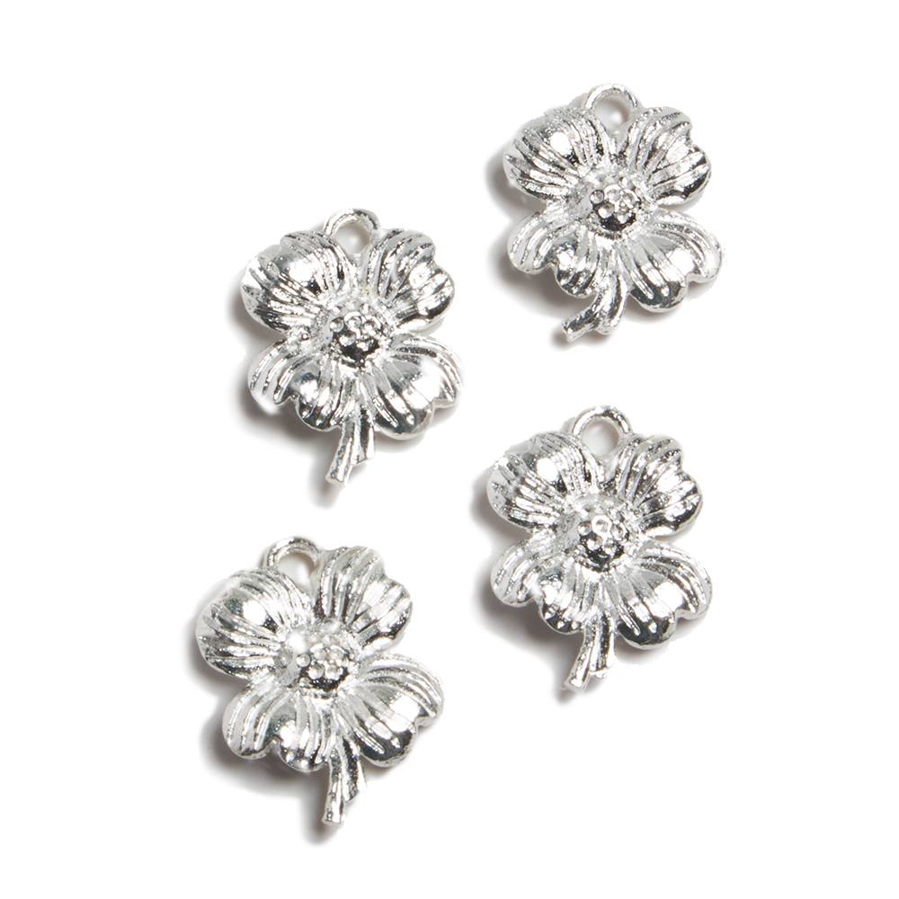 18x13mm Sterling Silver plated Finding Flower On Stem Charm Set of 4 - Beadsofcambay.com