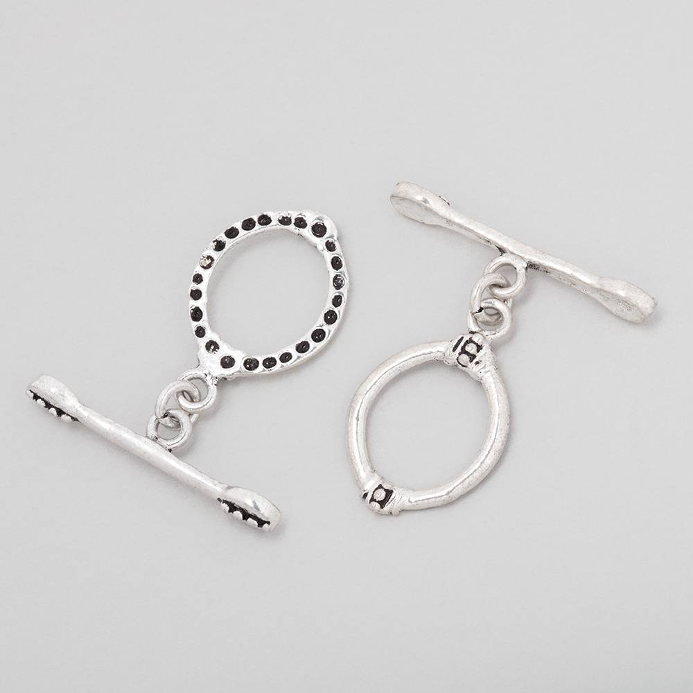 18x14mm Antiqued Sterling Silver Oval Toggle Art Deco Design 1 piece - Beadsofcambay.com