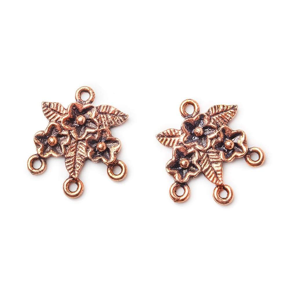 18x16mm Antiqued Copper Floral 3 ring Drop Charm Set of 2 - Beadsofcambay.com