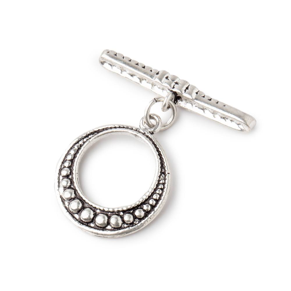 18x18mm Antiqued Sterling Silver Moroccan Granulated Bead Design Toggle 1 piece - Beadsofcambay.com