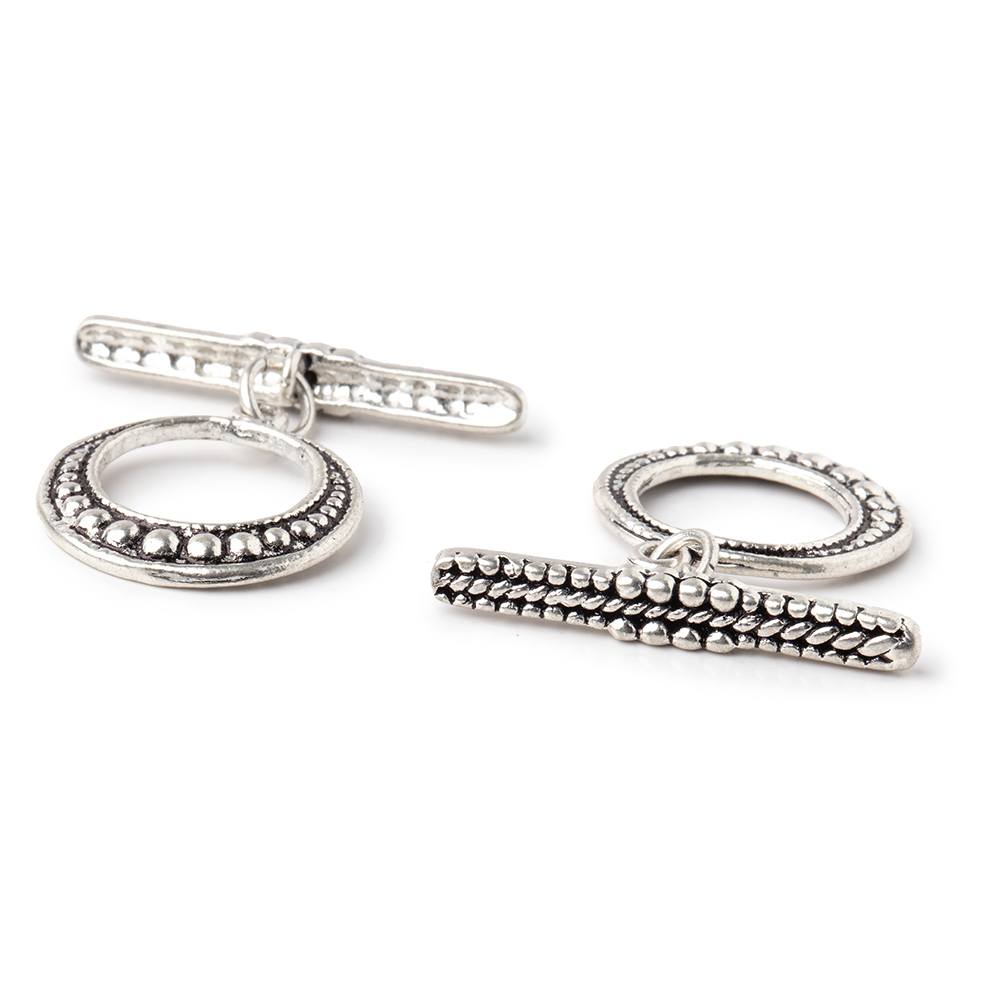 18x18mm Antiqued Sterling Silver Moroccan Granulated Bead Design Toggle 1 piece - Beadsofcambay.com