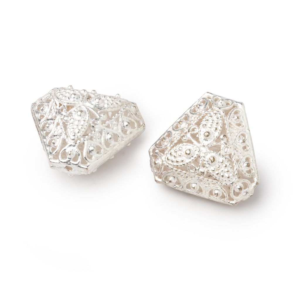 18x21mm Silver Plated Copper Filigree Triangle Beads Set of 2 pieces - Beadsofcambay.com