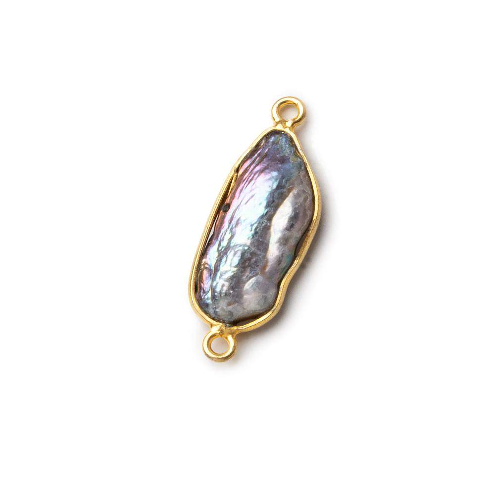 18x6mm Vermeil Bezeled Peacock Biwa Pearl Connector 1 piece - Beadsofcambay.com