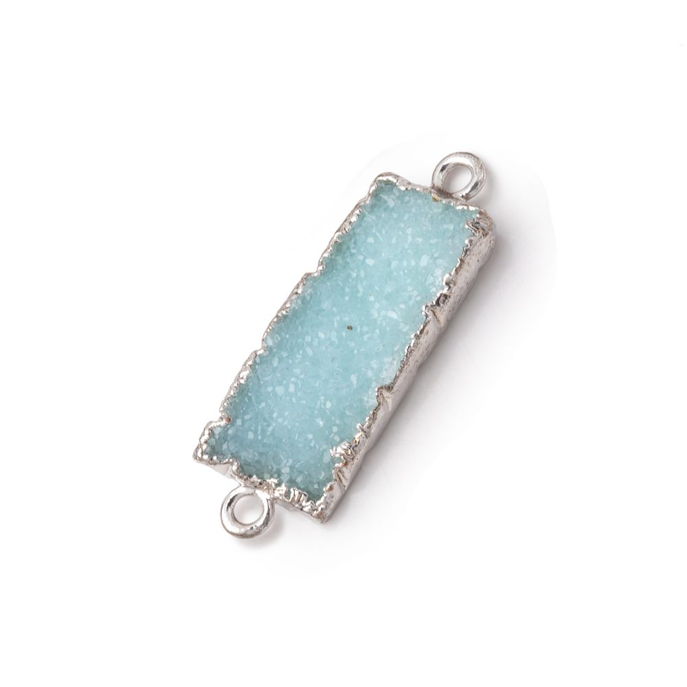 18x8mm Silver Leafed Blue Drusy Bar Connector 1 focal piece - Beadsofcambay.com