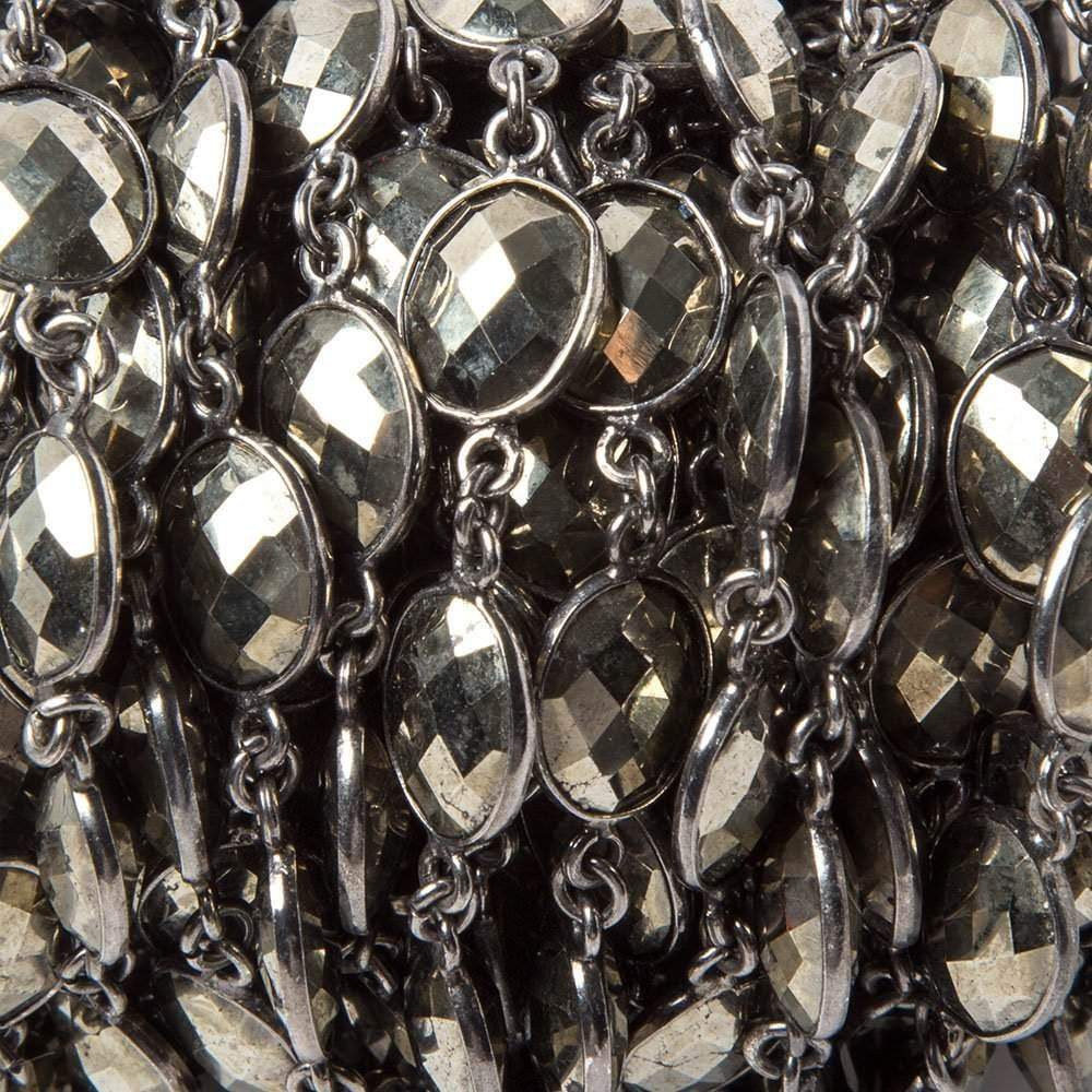 18x9mm Pyrite calibrated facet oval Black Gold Bezeled Chain by the foot 16pcs - Beadsofcambay.com
