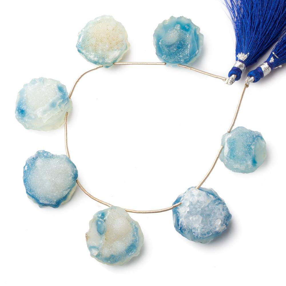 19-23mm Polar Ice Blue Agate Hammer Faceted Drusy Coin Beads 7 pieces - Beadsofcambay.com
