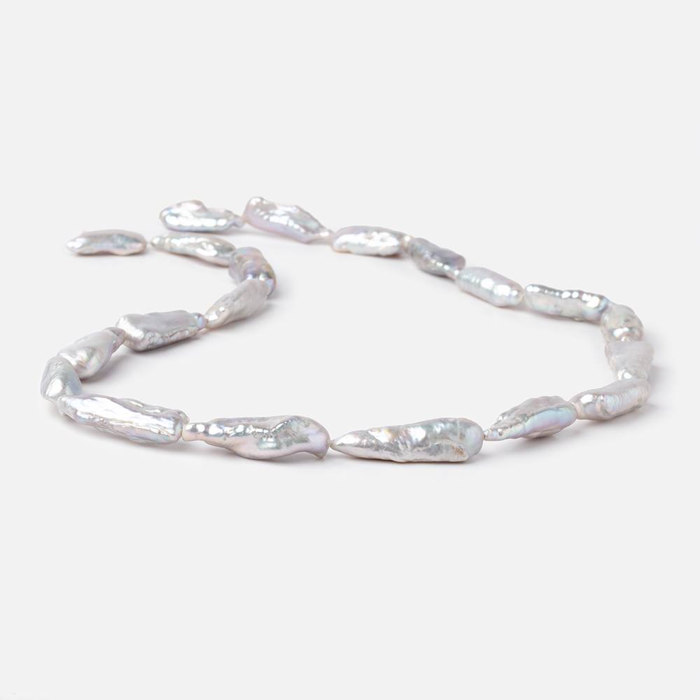 19-23mm Silver Straight Drill Biwa Freshwater Pearls 16 inch 19 Beads - Beadsofcambay.com