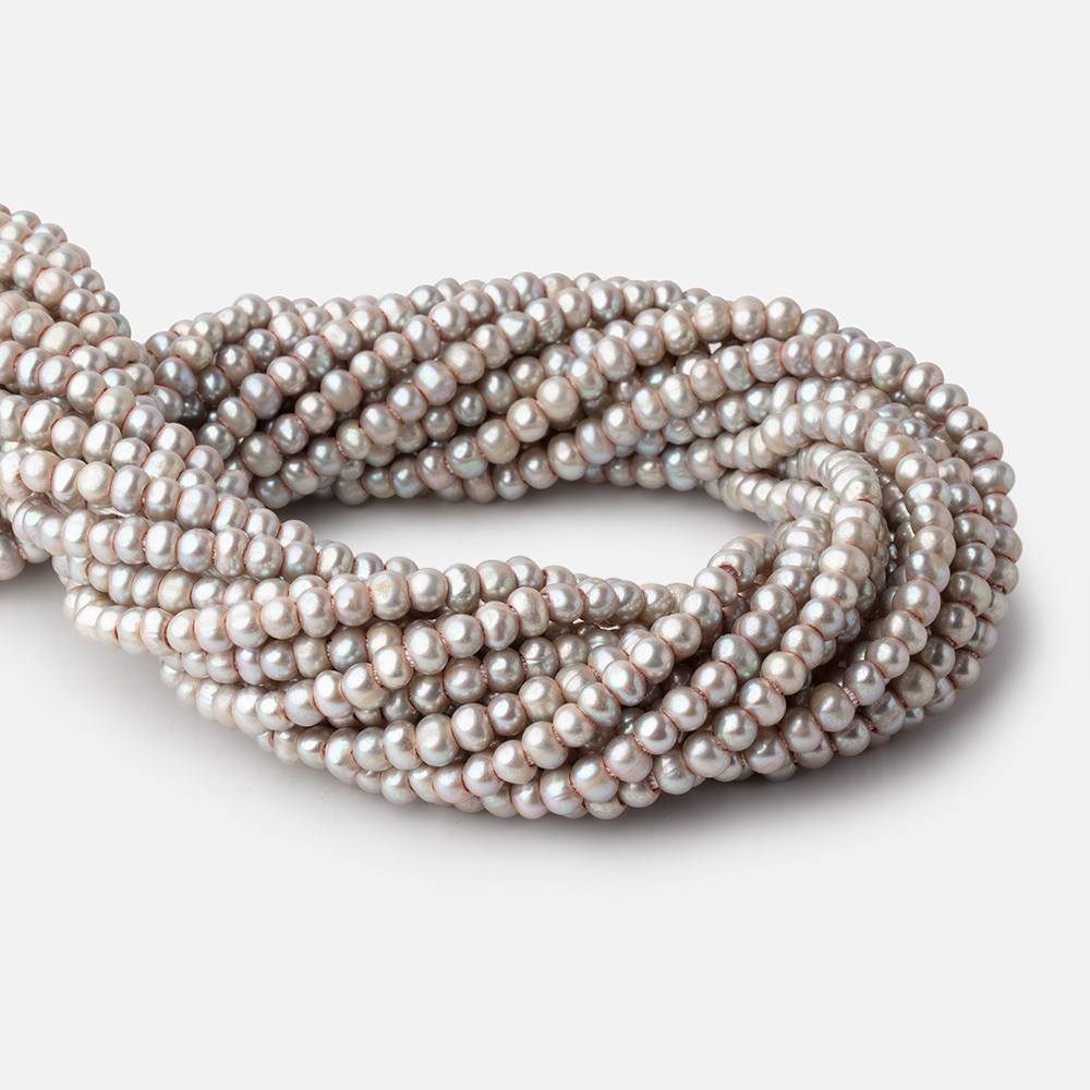 6x5mm Venetian Silver Off Round 2.5mm Large Hole Freshwater Pearl 85 Beads - BeadsofCambay.com