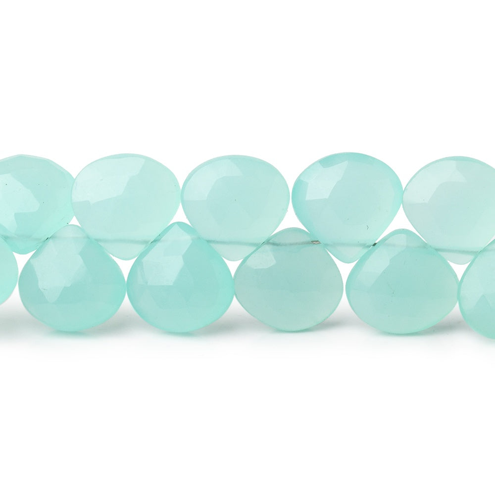 8-10mm Seaglass Chalcedony Faceted Heart Beads 8 inch 34 pieces - BeadsofCambay.com