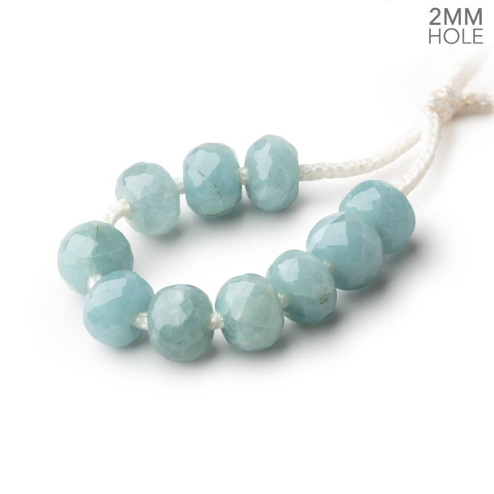 8mm Milky Aquamarine 2mm Large Hole Faceted Rondelle Bead Set of 10 - BeadsofCambay.com