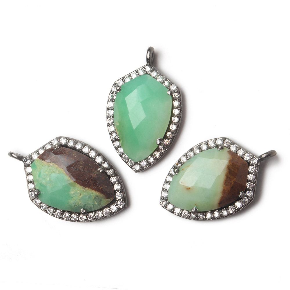 19.5x15mm Black Gold Bezel White CZ and Chrysoprase & Matrix Shield Pendant 1 focal piece - Beadsofcambay.com