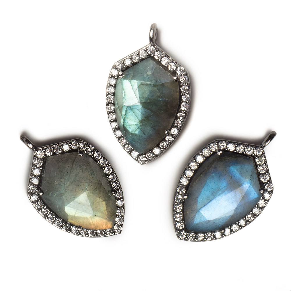 19.5x15mm Black Gold Bezel White CZ and Labradorite Shield Pendant 1 focal piece - Beadsofcambay.com