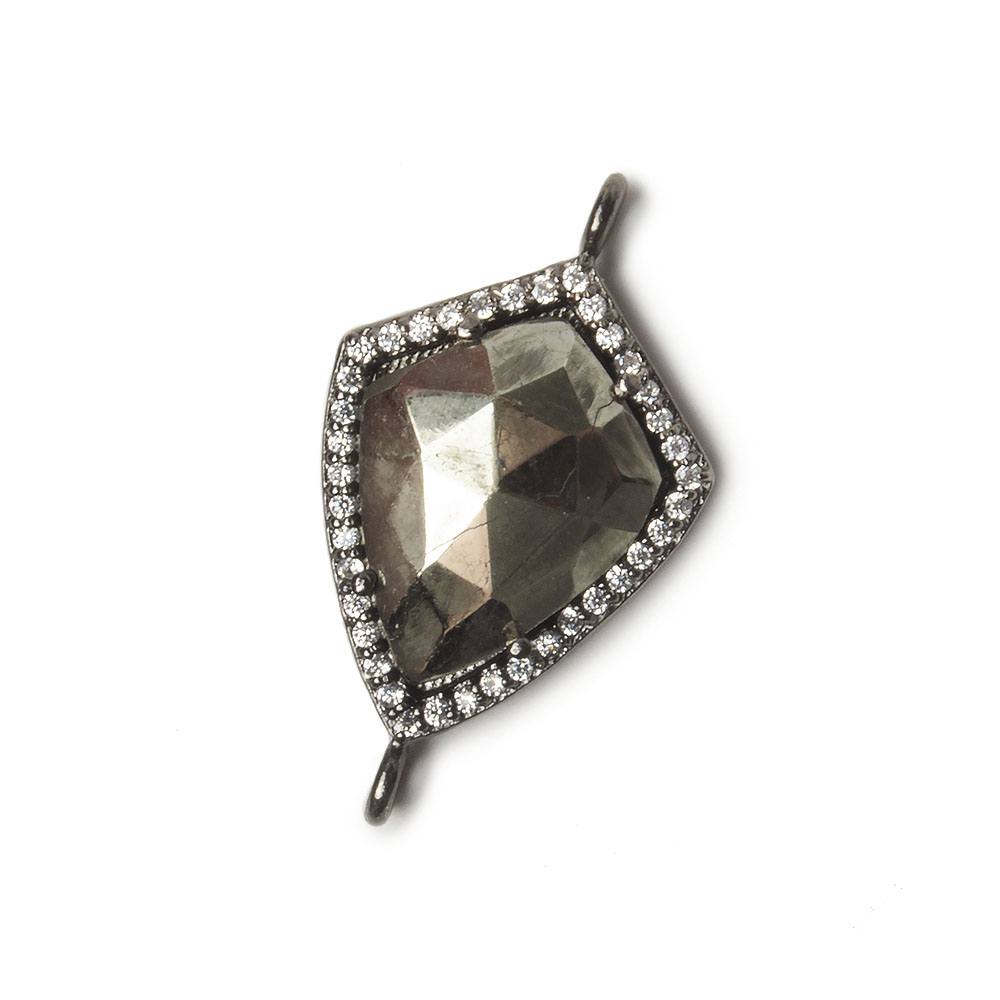19.5x15mm Black Gold Bezel White CZ and Pyrite Shield Connector 1 focal piece - Beadsofcambay.com
