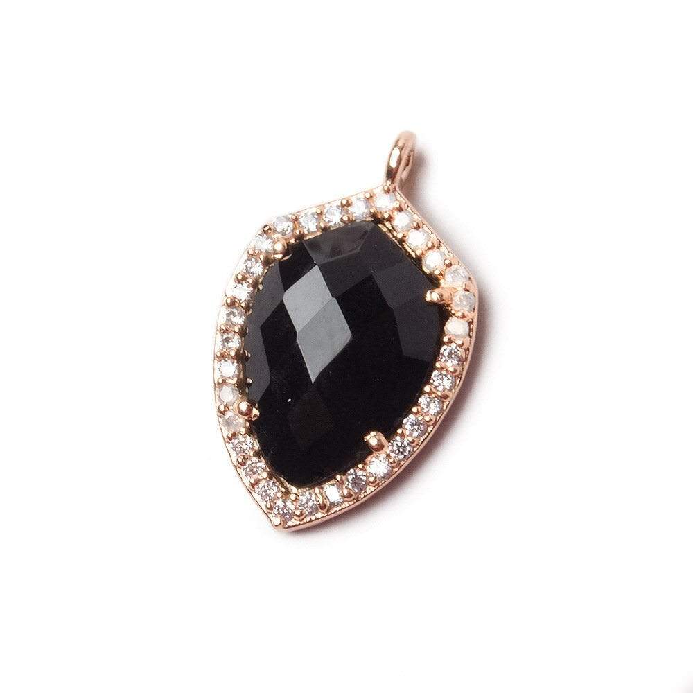 19.5x15mm Rose Gold Bezel White CZ and Black Chalcedony Shield Pendant 1 focal piece - Beadsofcambay.com